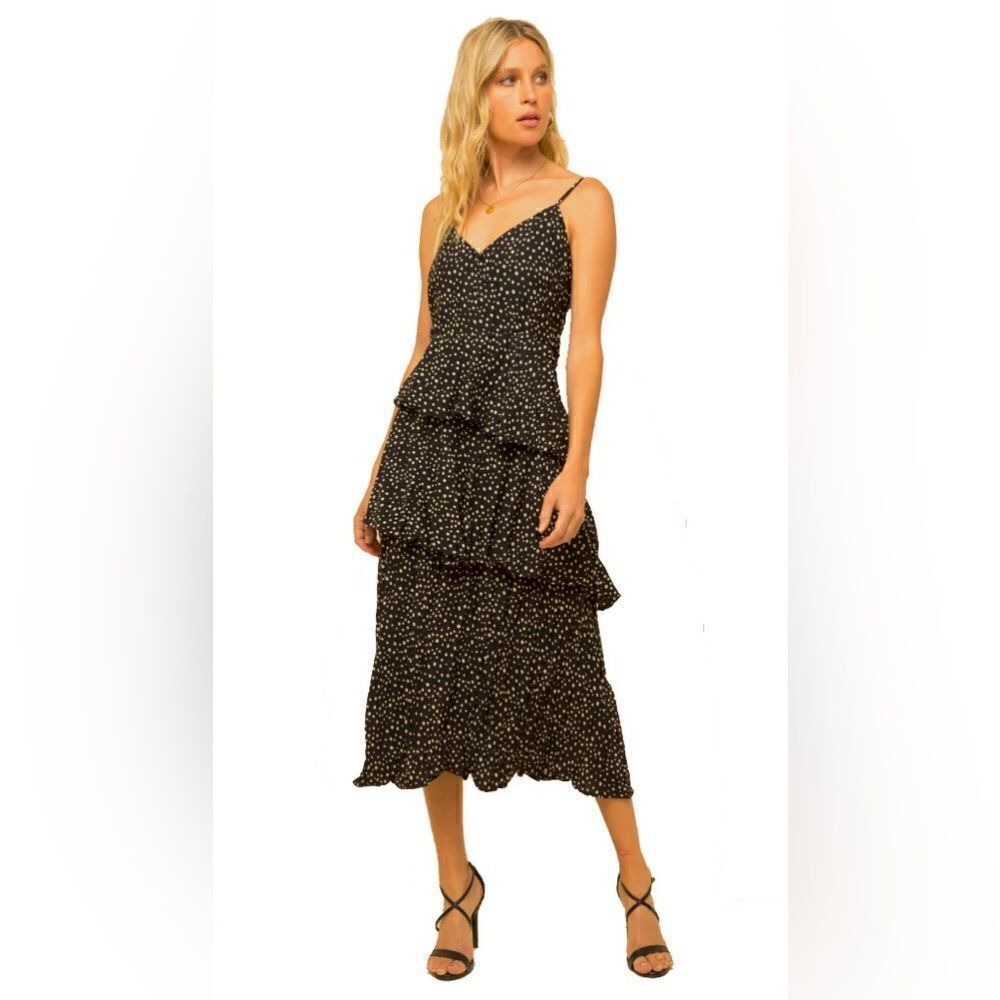 Mystree Class With Sass Tiered Midi Dress Black and White Polka Dot Sundress